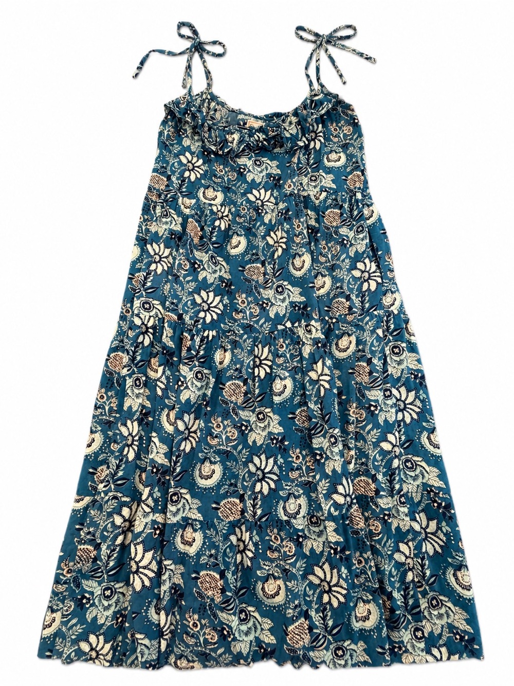 Floral Tie-Shoulder Maxi Dress in Teal